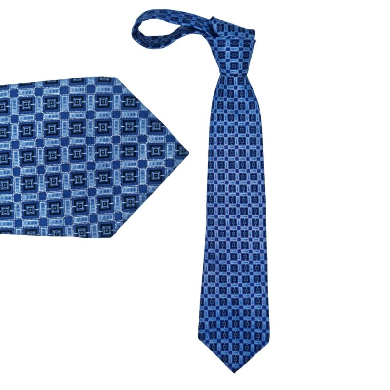 Gravata de seda azul Murano tradicional com estampa geométrica elegante
