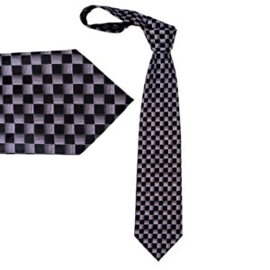 Gravata de seda masculina Valeriano Collection com padrão geométrico preto e lilás