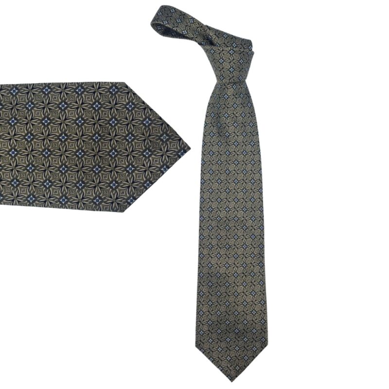 Gravata masculina verde em seda com estampa geométrica tradicional