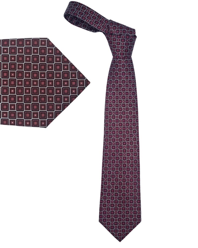 Gravata 100% seda vinho Palatina tradicional com estampa geométrica elegante