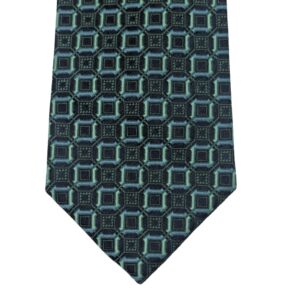 Ponta frontal da gravata verde escuro em seda com padronagem geométrica elegante