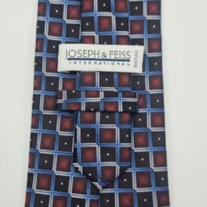Verso da gravata vinho e azul em seda com etiqueta original Joseph Feiss