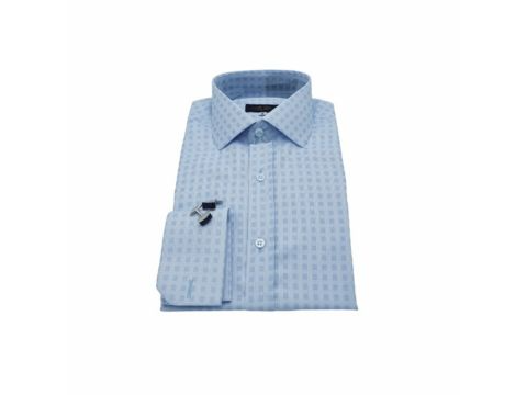 Camisa social azul clara com punho duplo e textura elegante da MS Stilos