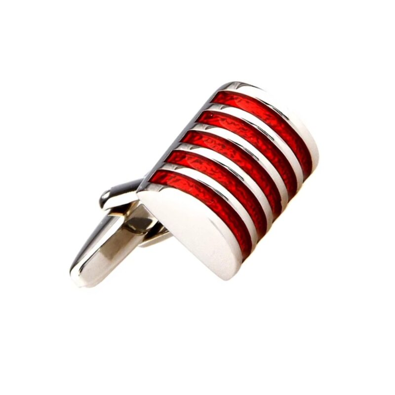 Par de abotoaduras vermelha e prata em aço inox para camisa de punho duplo