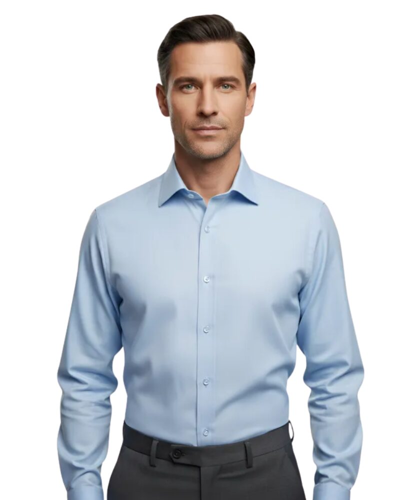 Camisa Azul Lisa sulfite Colarinho Italiano