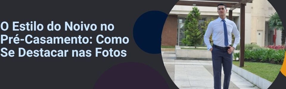 Noivo elegante de camisa social com gravata, posando para ensaio pré-casamento em ambiente urbano.