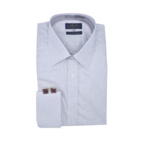 Camisa Fio Egípcio Francesa Branca e Bordo quadriculado Discreto Tecido Premium