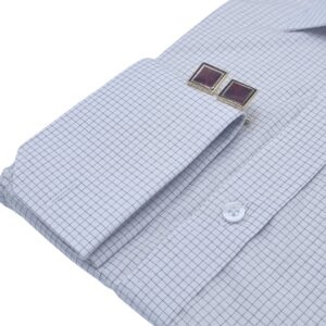 Camisa Fio Egípcio Francesa Branca e Bordo quadriculado Discreto Tecido Premium