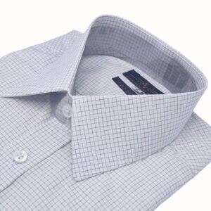 Camisa Fio Egípcio Francesa Branca e Bordo quadriculado Discreto Tecido Premium