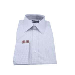 Camisa Fio Egípcio Francesa Branca e Bordo quadriculado Discreto Tecido Premium