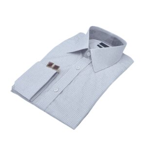 Camisa Fio Egípcio Francesa Branca e Bordo quadriculado Discreto Tecido Premium