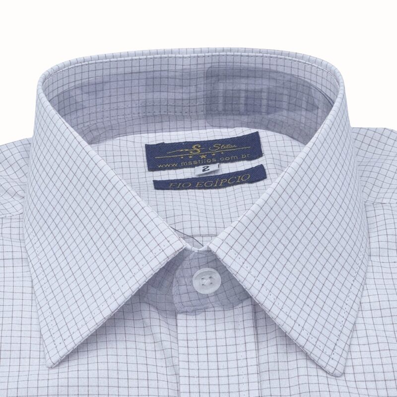 Camisa Fio Egípcio Francesa Branca e Bordo quadriculado Discreto Tecido Premium