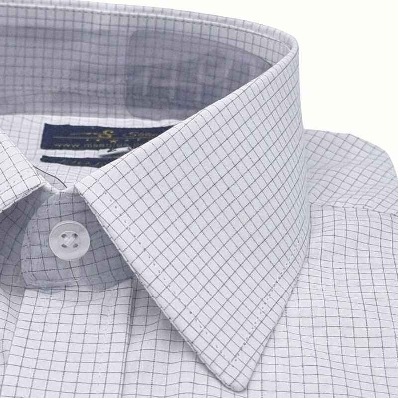 Camisa Fio Egípcio Francesa Branca e Bordo quadriculado Discreto Tecido Premium