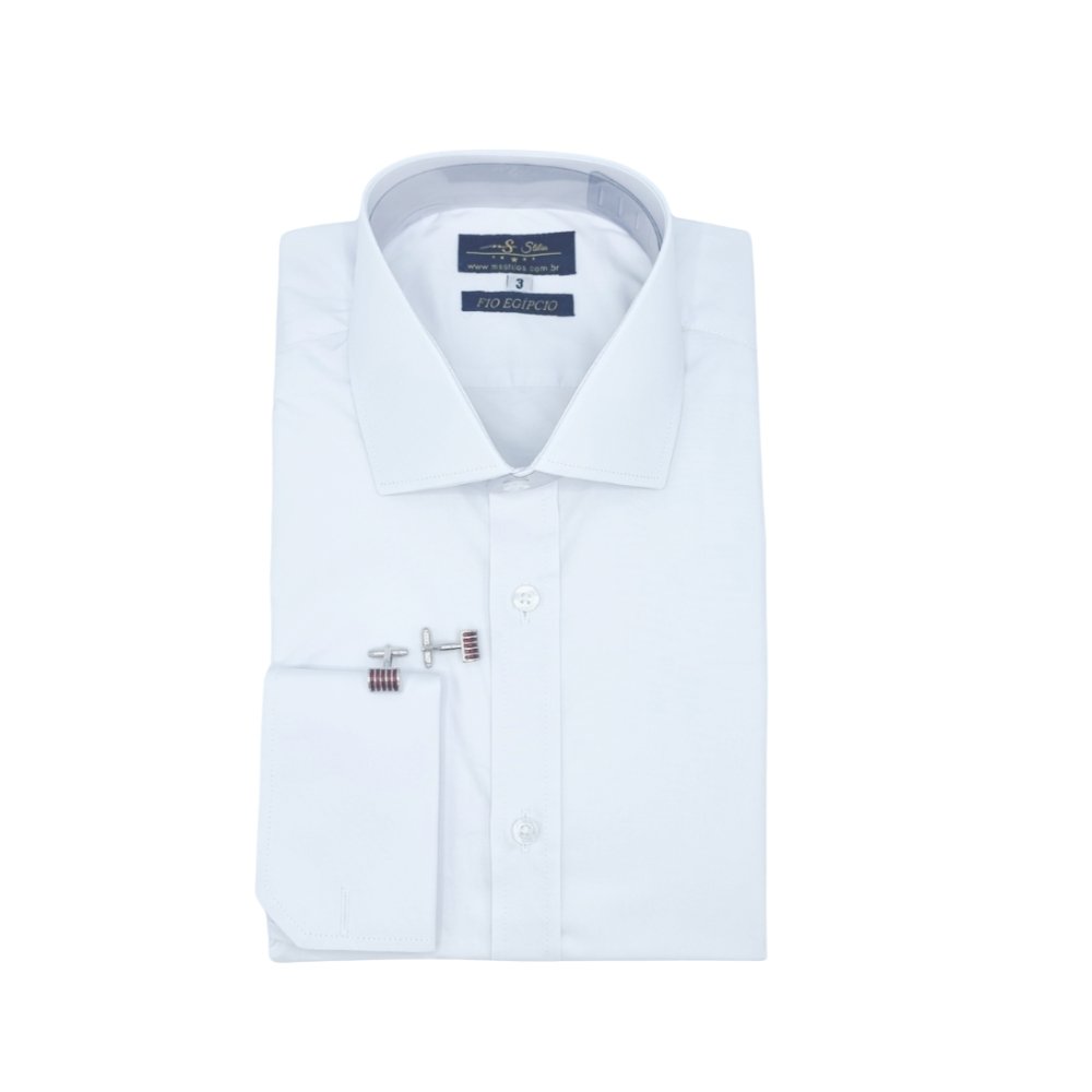 Camisa Camisa N6 Fio Egípcio Branca Lisa Italiana Algodão e Elastano