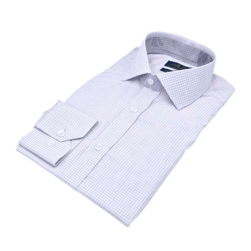 Camisa Italiana Fio Egípcio Branca e Bordo quadriculado Discreto Tecido Premium