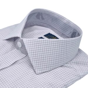 Camisa Italiana Fio Egípcio Branca e Bordo quadriculado Discreto Tecido Premium