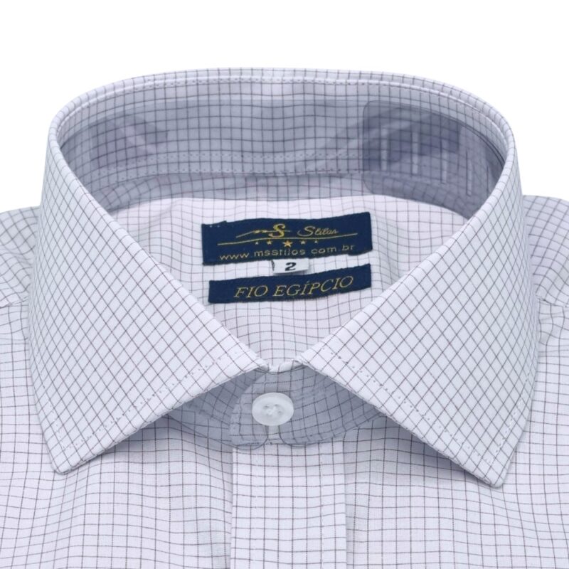 Camisa Italiana Fio Egípcio Branca e Bordo quadriculado Discreto Tecido Premium