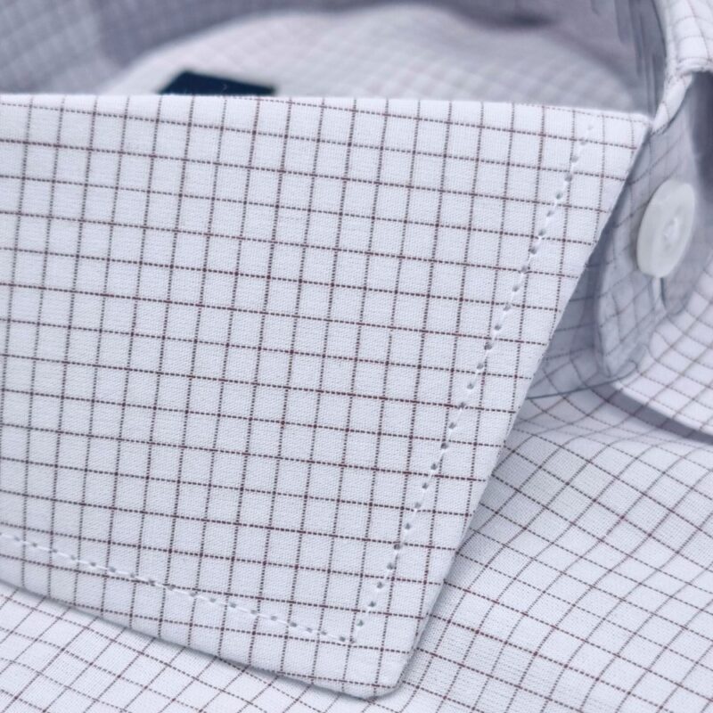 Camisa Italiana Fio Egípcio Branca e Bordo quadriculado Discreto Tecido Premium