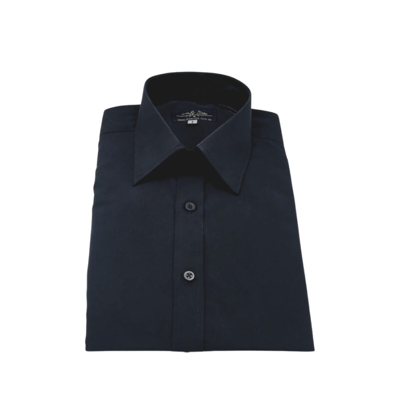 Camisa Manga Curta Preta Lisa colarinho francês Rígido tecido confortável Fresco