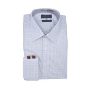 Camisa fio egípcio masculina quadriculada branca e bordô dobrada frontal