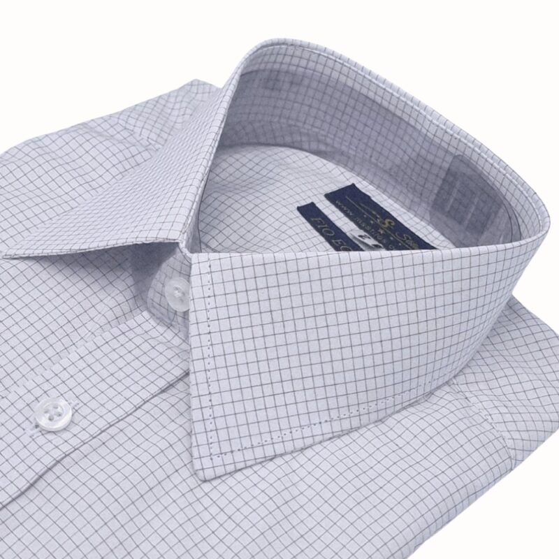 Gola francesa da camisa fio egípcio quadriculada vista superior