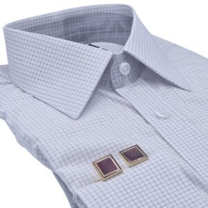 Gola francesa da camisa quadriculada masculina com punho e abotoadura