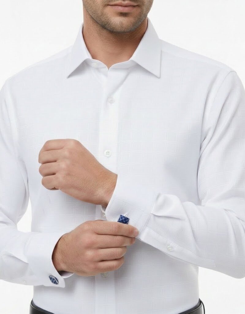 Camisa Italiana Branco Quadriculado Branco