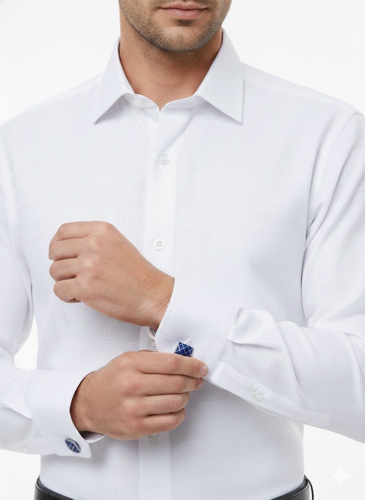Camisa Italiana Branco Quadriculado Branco