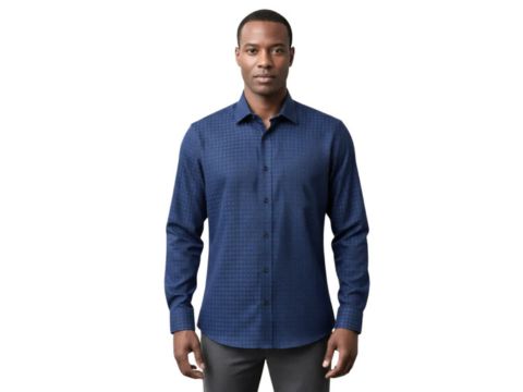 Professor usando camisa social azul escuro, ideal para transmitir autoridade e elegância em sala de aula