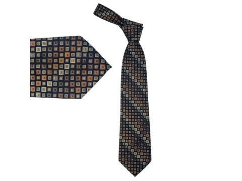 Gravata preta com estampa de quadrados multicoloridos, opção ousada e versátil para destacar o visual com criatividade e elegância