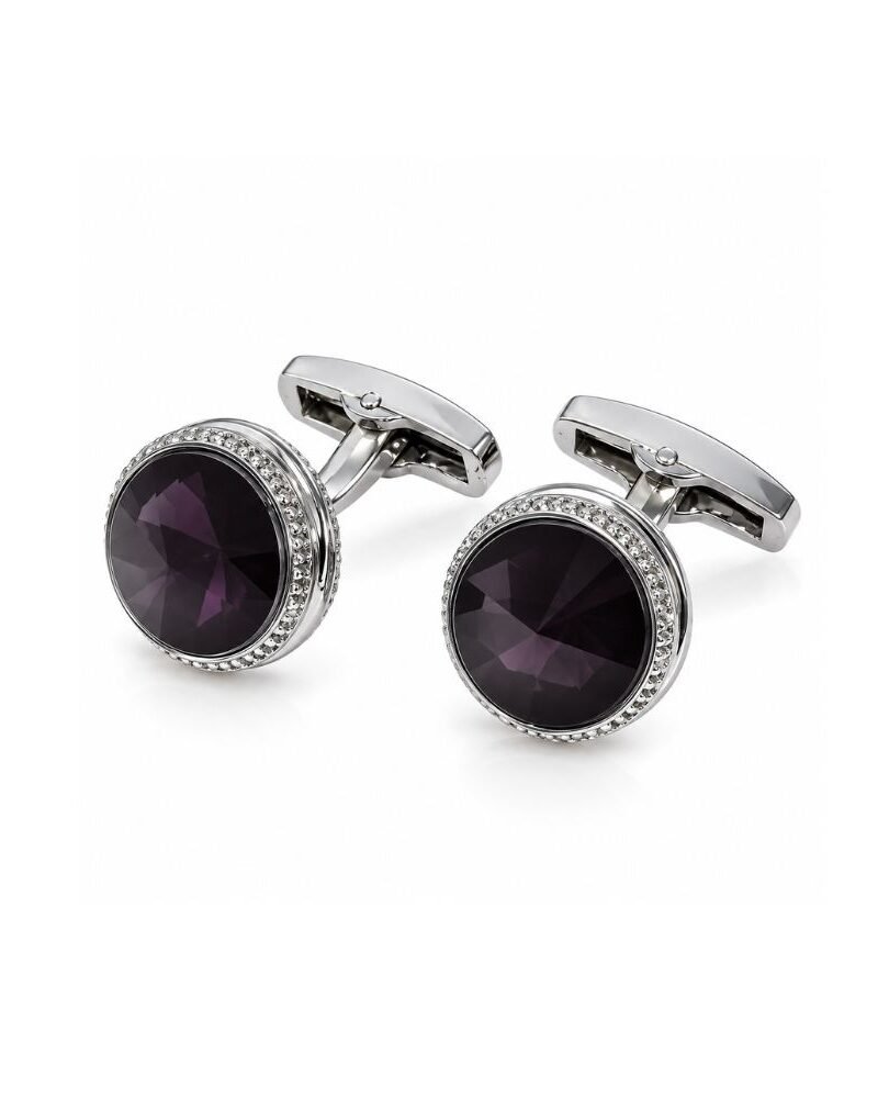 Abotoadura prata luxo com cristal roxo ametista - Padrão de luxo