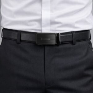 Cinto Social Masculino Premium Grafite com Fivela Estriada de Ajuste Automático