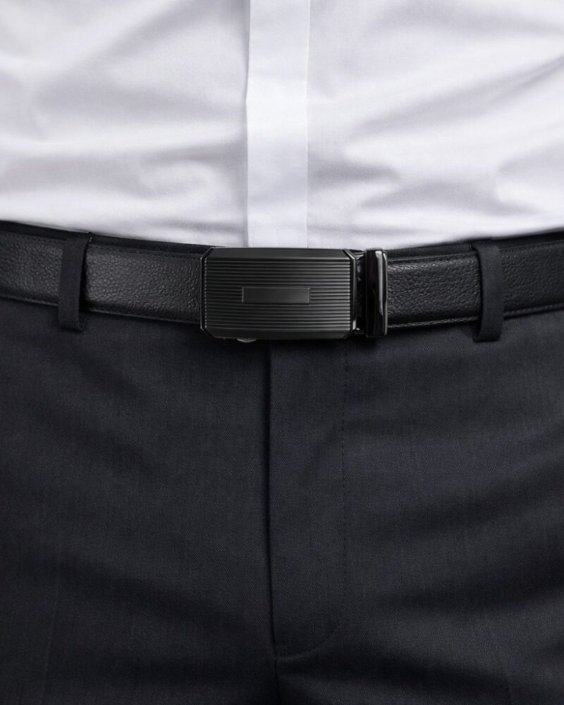 Cinto Social Masculino Premium Grafite com Fivela Estriada de Ajuste Automático