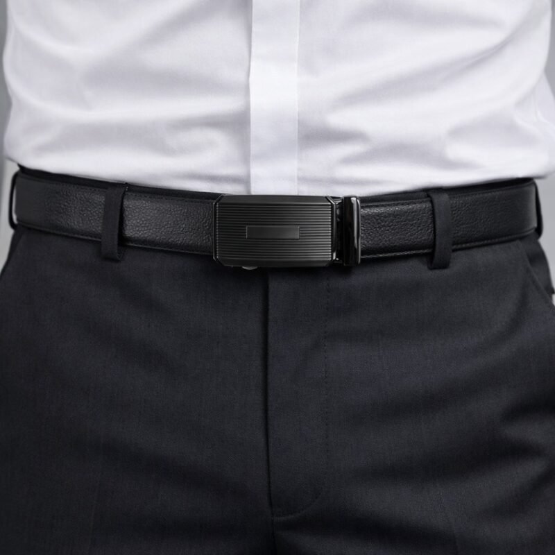 Cinto Social Masculino Premium Grafite com Fivela Estriada de Ajuste Automático