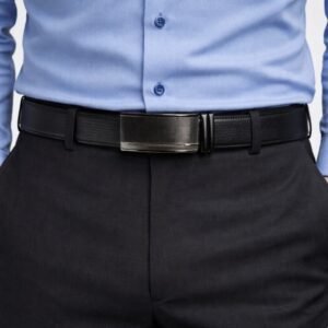 Cinto Social Masculino Premium Grafite Texturizado com Fivela Automática