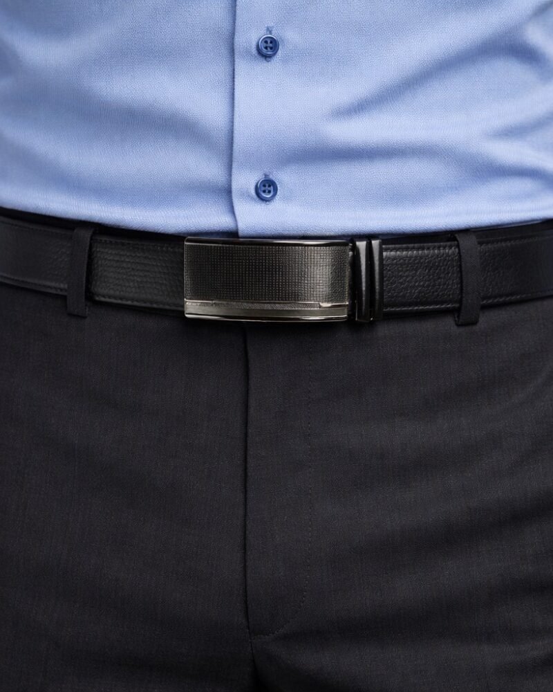 Cinto Social Masculino Premium Grafite Texturizado com Fivela Automática