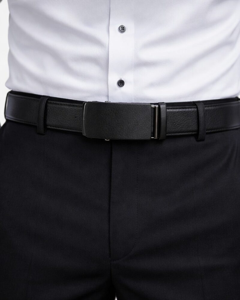 Cinto Social Masculino Preto Premium com Fivela Texturizada de Design Clean