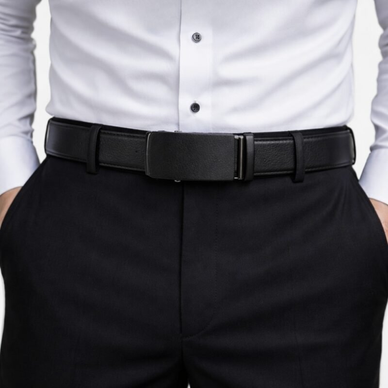 Cinto Social Masculino Preto Premium com Fivela Texturizada de Design Clean