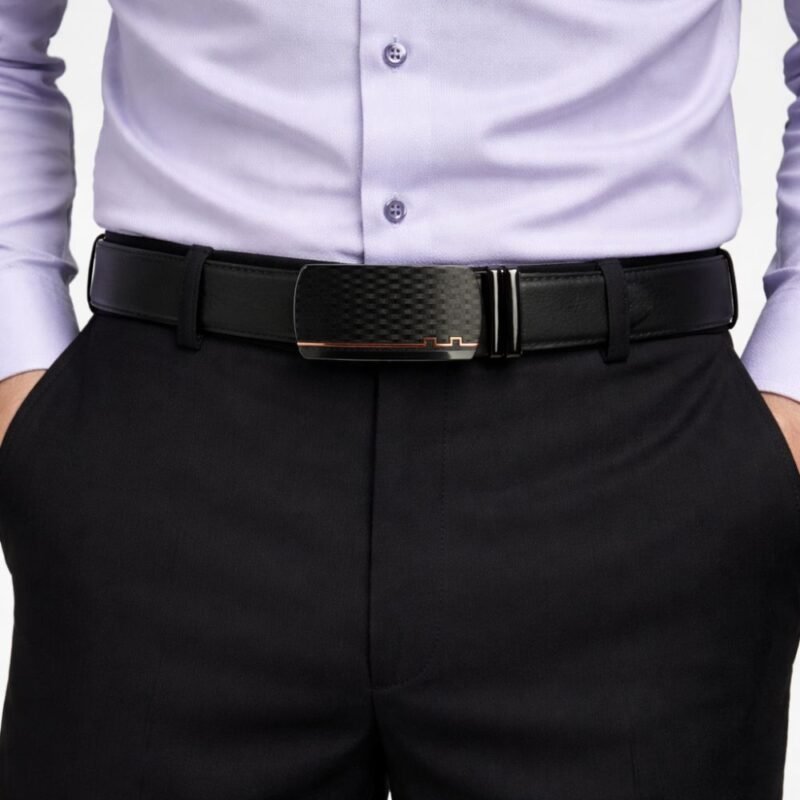 Cinto Social Masculino Automático com Fivela Texturizada Elegância Moderna