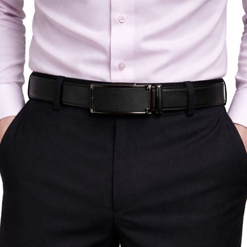 Cinto Social Masculino Premium com Moldura em Aço Escovado e Fivela Automática