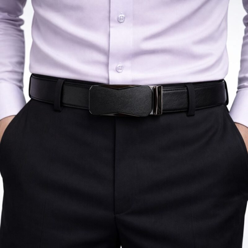 Cinto Social Masculino Premium Preto Texturizado com Fivela Automática Minimalista