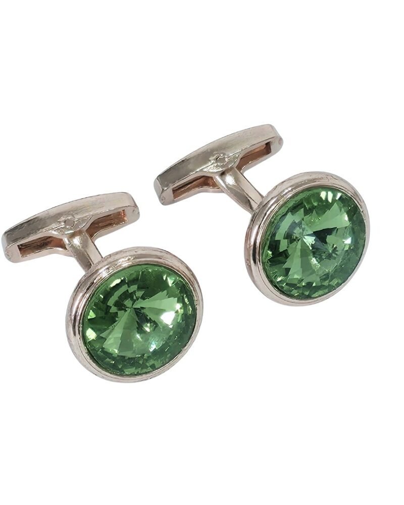 Abotoadura Luxo Dourada com Cristal Verde Esmeralda