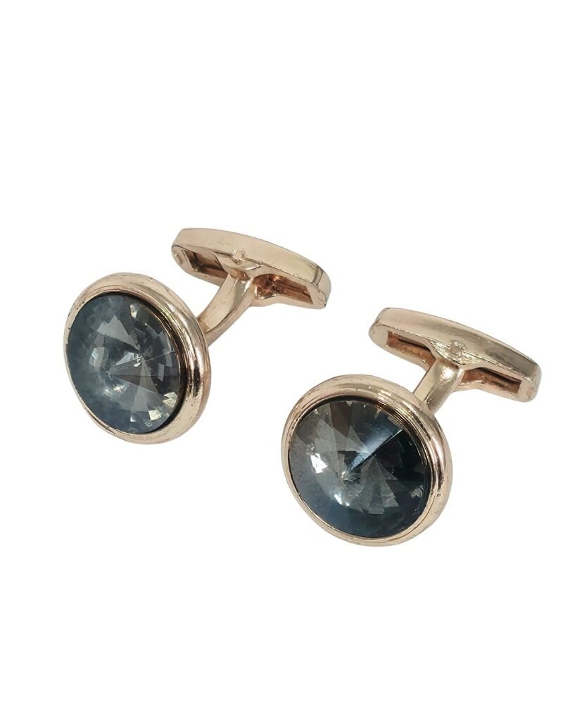 Abotoadura Luxo Dourada com Cristal Cinza Grafite