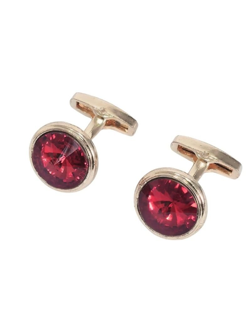 Abotoadura Luxo Dourada Com Cristal Vermelho