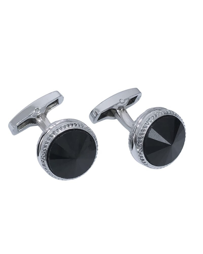 Abotoadura Prata Luxo com Cristal Preto