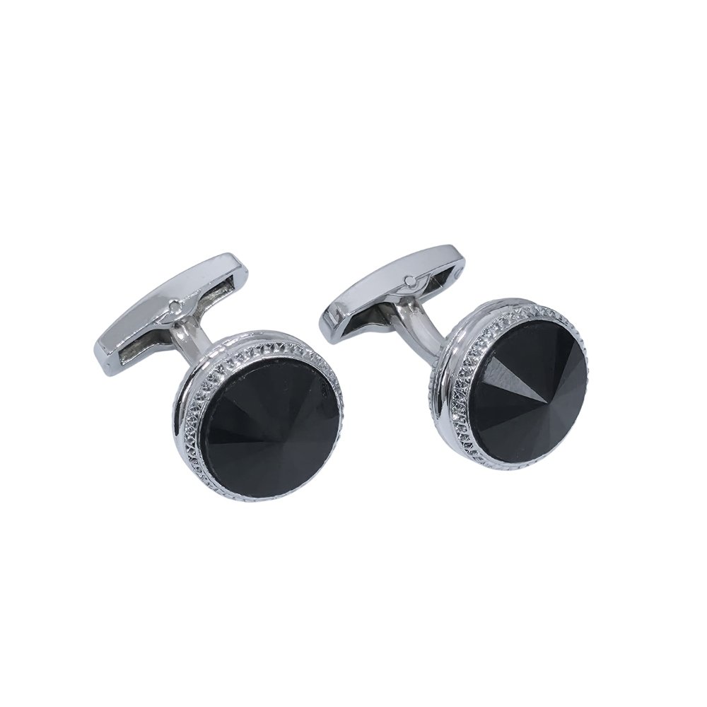 Abotoadura Prata Luxo com Cristal Preto
