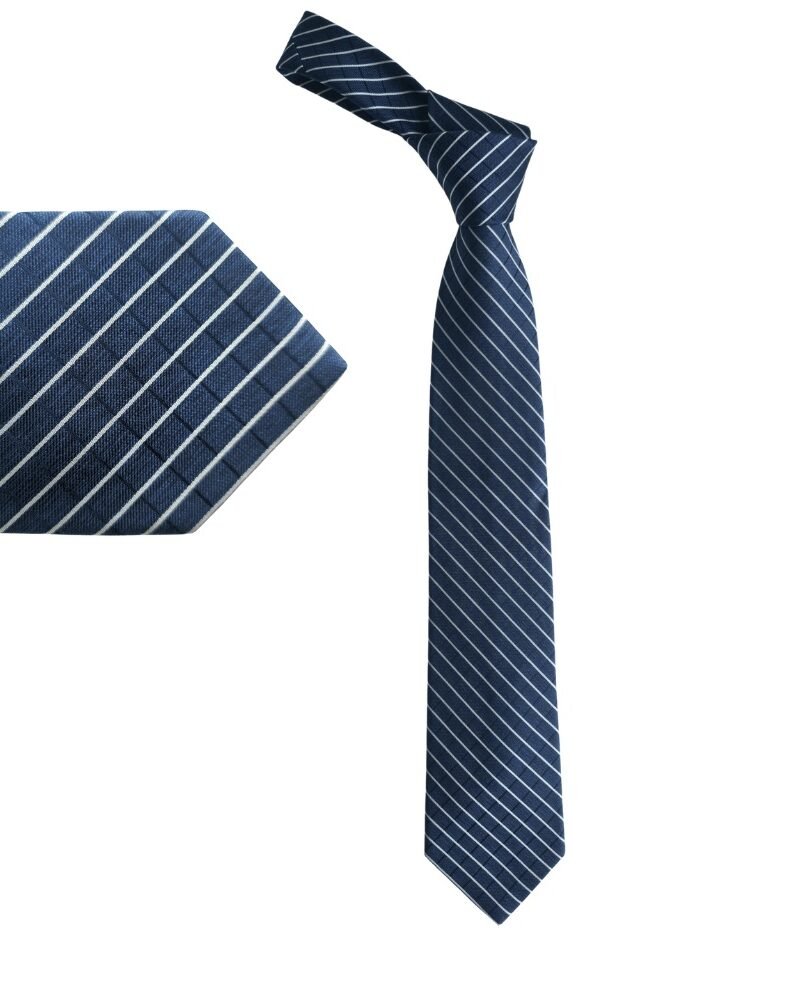 Gravata Stafford 100% Seda Azul Marinho Listrada Elegante- 8,5 cm x 1,54 Cm Tradicional