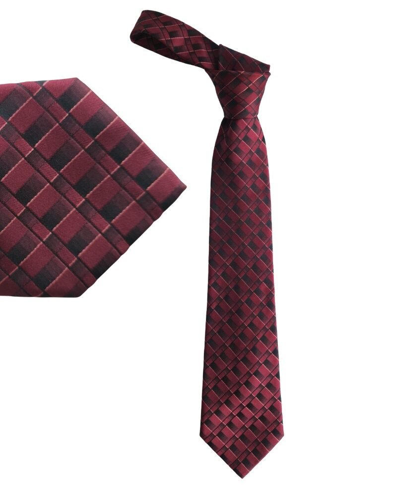 Gravata Via Europa Fine Neckwear 100% Seda – Vinho com Preto Encorpada e de Nó Volumoso-10 cm/ 1,50 cm Tradicional Larga