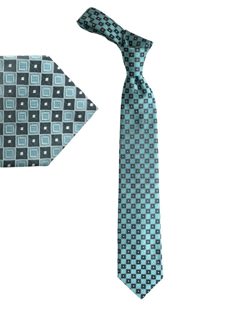 Gravata Stafford Verde Escuro e Verde Água Tradicional com Nó Volumoso- 8,5 cm/ 1,50 cm Tradicional Larga