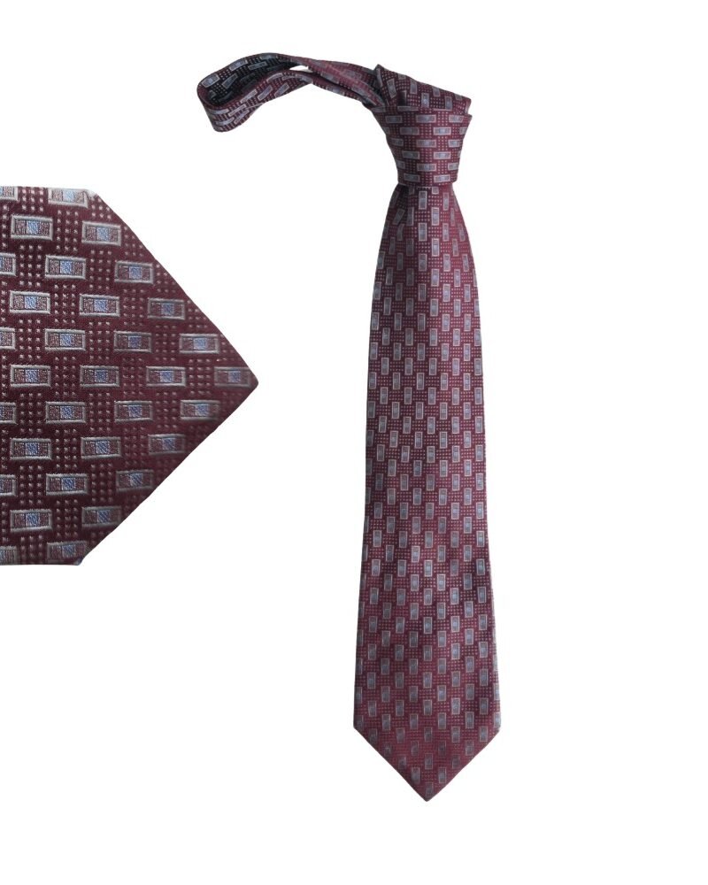 Gravata MS Stilos 100% Seda Tradicional Larga Bordô com Detalhes em Azul e Prata- 10,5 cm/ 1,64 cm Tradicional Larga